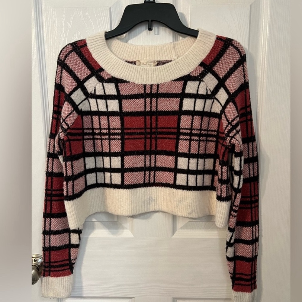 Altar'd State plaid crew neck cropped sweater